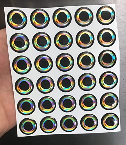 Brule 3-D Holographic Epoxy Fish Eyes (5mm-20mm) 60 Pack, Handpoured, Fishing Fly Tying Lures DIY Crafts - color: Aura, size: 8mm