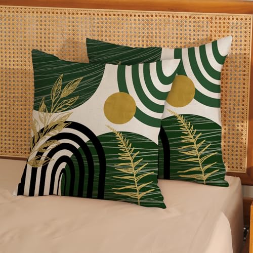 Boho Green Pillow Covers 18x18 Set of 2 Green Gold Leaf Tropical Decor Mid Century Throw Pillows Outdoor Bohemian Decorative Pillowcase Farmhouse Abstract Modern Cushion Case for Couch Sofa - color: Mid Century-green 1, size: 18" x 18" (Pack of 2)