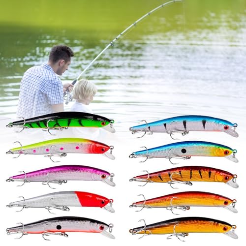 10pcs Fishing Lures - Life-Like Swimbait, Minnow Hard Lure Bass Trout Baits Kit, Topwater Hard Baits Crankbait Swimbait for Saltwater Freshwater