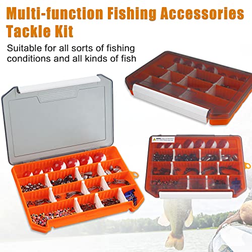 Fishing Accessories Kit - 258pc Tackle Box with Hooks, Bobbers, Weights & Swivels for Bass, Crappie & More