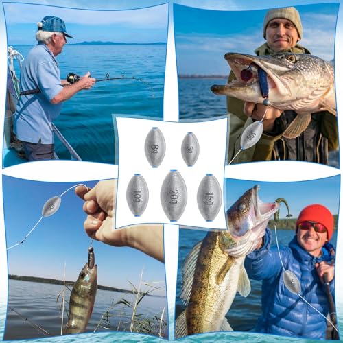 Egg Fishing Sinkers Weights Assortment, 26pcs 5/6 Size Bullet Fishing Weights Lead Oval Shape Bass Casting Worm Bullet Tackle for Saltwater Freshwater Fishing - size: 5 sizes-26pcs