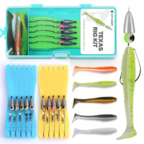 Texas Rig Kit 10 PCs 3/16 1/4 3/8oz with Paddle Tail Swimbaits and Reusable Bait Rig Keeper Case, Quick-Fishing Bass Fishing Lures Kit - color: 1/4oz, 2/0 - 10Pack