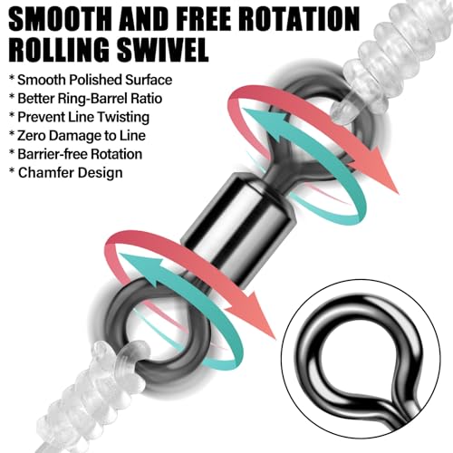 Alwonder Fishing Barrel Swivels 20 to 50-Pack Swivels Fishing Tackle Freshwater Saltwater Swivel Rolling Swivel Heavy Duty Black Nickel Stainless Steel Lures Leaders Line Connectors Terminal Tackle - size: #3/0(220LB)-40 Pack