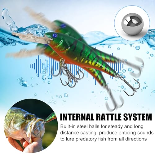 Hard Fishing Lures Bait Minnow Lures Bass CrankBait Jerkbait Set Life-Like Swimbait Deep Diving Sinking Lures with Treble Hook for Bass Trout Walleye Redfish - style: Type C-10pcs