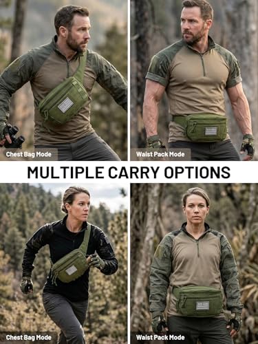 Tactical Sling Bag, Fanny Pack,2in1,CCW & EDC Shoulder Bag with MOLLE & Pistol Holster - 1000D Adjustable Strap for Outdoor Carry Men & Women - color: Green