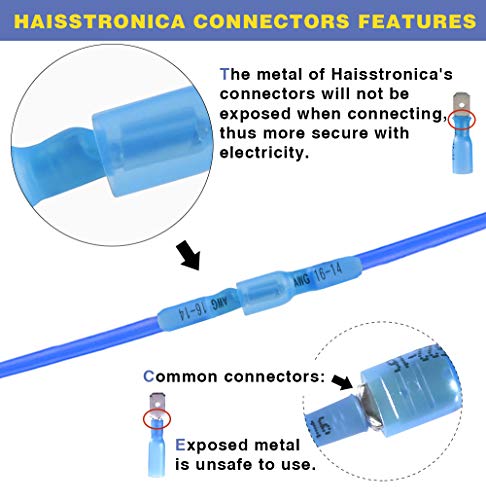 haisstronica 200PCS Blue Heat Shrink Female Spade Connectors,AWG 16-14 Heat Shrink Female Spade Terminlas Kit,Electrical Quick Disconnect Wire Connectors - color: Blue, size: AWG 16-14 Female 200PCS
