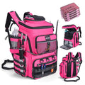 Goture Fishing Backpack with 4 Tackle Boxes, 900D Water-Resistant Tackle Backpack with Rod Holders,Insulated Cooler Compartment, 55L Large Capacity Fishing Gear Storage Bag for Saltwater & Freshwater - color: A3:pink(4 Tackle Boxes Included)