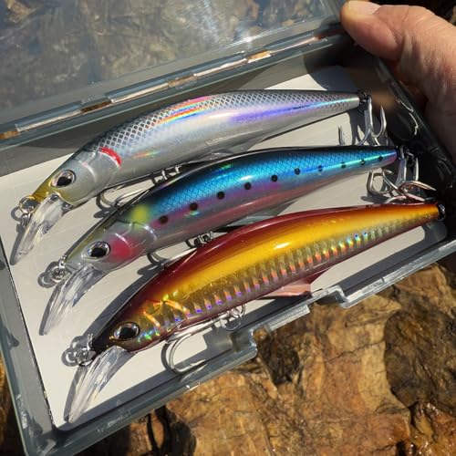 3pcs Sinking Bass Fishing Lures Saltwater Long Casting Laser Minnow Fishing Baits Hard Lure Fishing Kits Accessories (AH - color: AH1445B-5.5'' 1.6oz