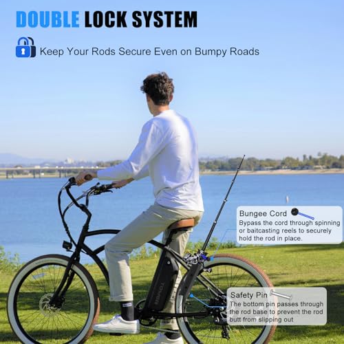 VEXPLO Fishing Rod Holder for Bike, Easy On & Off Fishing Rod Holder for Bicycle, Ebike, Scooter, Moped, Golf Cart, ATV During Pole Transporting