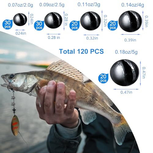 SANWEAL120PCS/200PCS Fishing Weights Sinkers - Premium Split ShotFishing Weights Sinkers - Round Removable Fishing Sinkers - 5/6 Sizes - style: Largeround/120
