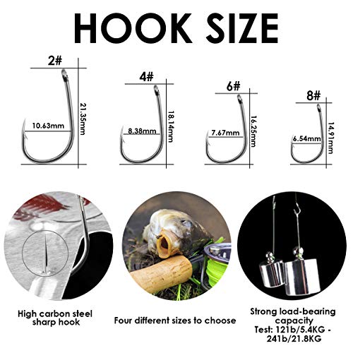 Carp Fishing Hair Rigs, 20 Pcs Curved Barbed Carp Hook Anti-Tangle Swivel Braided Thread line with 3 Card Boilie Bait Stops Dumbell Stoppers and Stringer Needle - color: Barbed, size: Mixed (2# 4# 6# 8#）