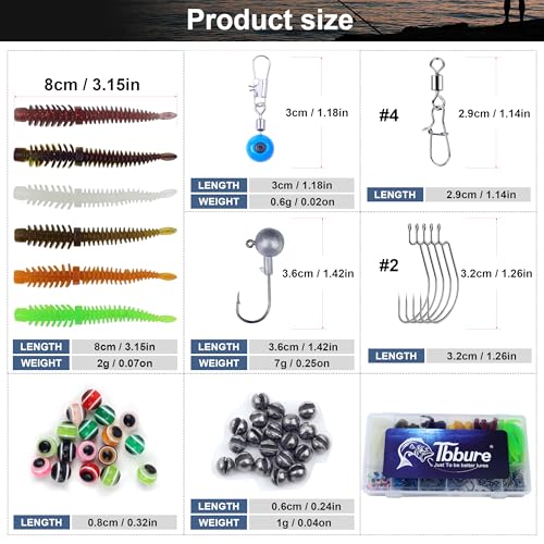 175 Pcs Fishing Soft Lures TPE Threaded Bait Equipment Tackle Gear Box for Bass, Fish Kit with Soft Lures,Hooks, Accessories Tools,Spinner, Beans,Plastic Bait, Swimbait,Crankbaits
