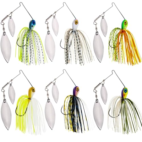 Reaction Tackle Tungsten Double Willow Spinnerbait, Compact Profile Bass Fishing Lure with Flash and Vibration for Largemouth and Smallmouth Bass (2-Pack) - color: Hot Tiger, size: 1/2 Oz