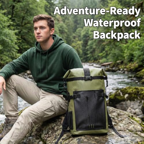 Waterproof Dry Bag,Heavy Duty Hiking Backpack Roll-Top Closure Bag for Kayaking, Hiking, Camping, Boating- Men/Women ﻿ - color: green