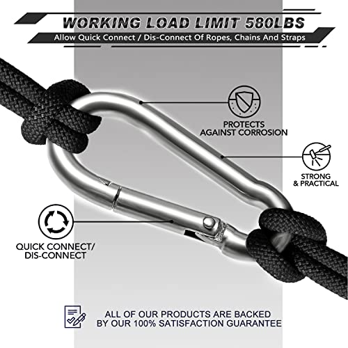 AUTMATCH Carabiner Clips, 3" Spring Snap Hook Caribeener Clips Buckle Pack Grade Heavy Duty Carabiners Quick Link for Camping, Fishing, Hiking, Traveling, 4 Pack - style: Stainless Steel - Silver