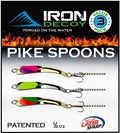 IRON DECOY Spoon Fishing Lures 3-Pack, Multi-Species Metal Spoons for Trout, Walleye, Bass, Salmon, Pike, Ice Fishing & Trolling, Vibrating Spoon Lure Kit - color: Northern Pike, 1/2 oz