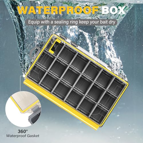 Waterproof Anti-Corrosion Tackle Box One Hand Latch 3600 and 3700 Organizer with Removable Dividers Lure Box and Terminal Tackle Trays Fishing Storage Yellow (3600) - size: 3600