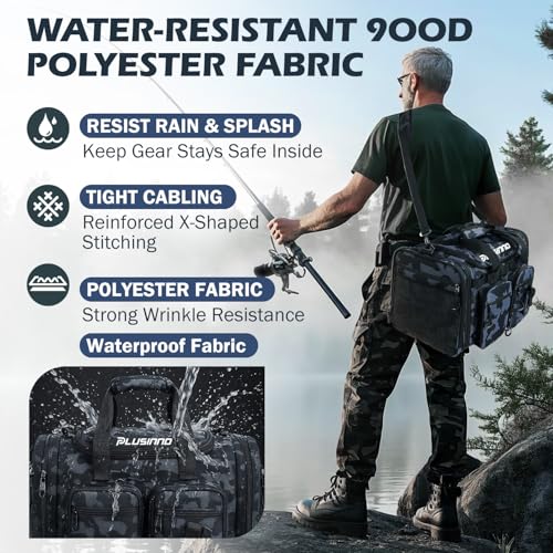 PLUSINNO Tackle Bag - Expandable Fishing Bag for Saltwater & Freshwater - Water Resistant Fishing Gear Shoulder Bag For Men, All-purpose Carrying Bags for Outdoors - color: Tackle Bag
