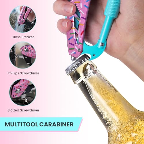 6-in-1 Multitool with Folding Pocket Knife, Bottle Opener, Window Breaker and Screwdriver, Pocket Multi Tool, Gifts for Men Women, Survival Gear for Camping Hiking - color: Macaron
