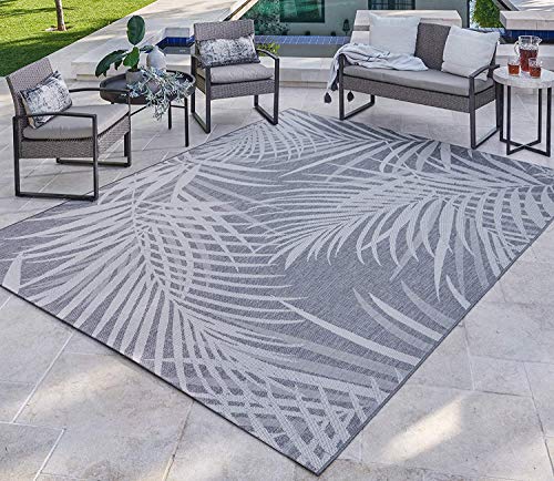 Gertmenian Indoor/Outdoor Flatweave Area Rug - 6x9 Medium, Stain & UV Resistant, Ideal for Deck, Patio, Poolside, Mudroom - Royal Palm Leaf, Gray, 22213 - color: Royal Palm Leafs Gray, size: 6'6" x 9'6" (Rectangular)
