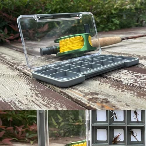 2PACK-Aventik Waterproof Slim Pocket Fly Box - Fishing Hook and Bait Storage Tackle (Large, 18 Magnetic Compartment) - style: L:Grey-18C
