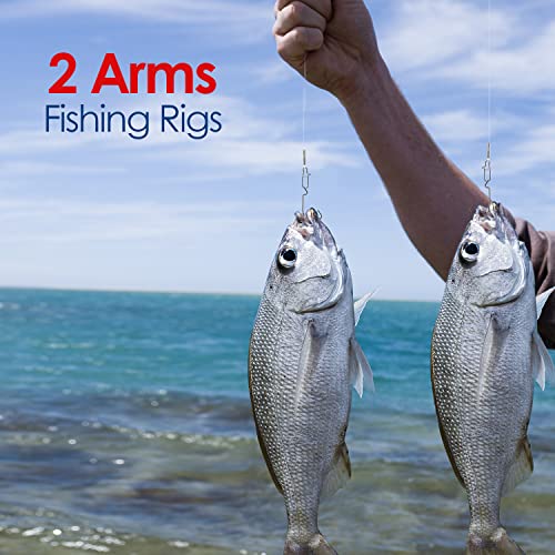 Fishing Leader Fishing Rigs, Luroad 6/12/18 Pcs Nylon-Coated Lines with Swivels Snap Beads, Stainless Steel Hooks Crimps Saltwater Freshwater for Fishing Lovers Angler, 1 Arm/ 2 Arms - color: D.2 Arm-Green-6pcs