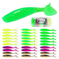 30pcs Soft Plastic Swimbaits with Paddle Tail, T-Tail Fishing Lures for Vertical Jigging and Casting, Freshwater Swimbaits for Bass, Trout, Walleye & Crappie - color: Segmented, 2''