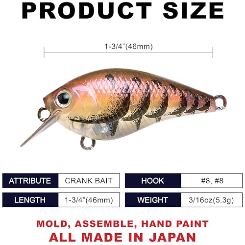 Lucky Craft LC 0.5 Squarebill Crankbait, Silent Fishing Lure for Bass Trout and Pike, Made in Japan, Freshwater Fishing Gear, Hard Bait Bass Lures - color: 518 All Japan Craw