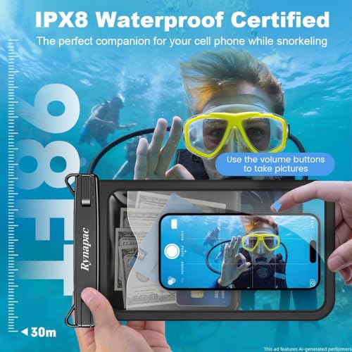 Rynapac Large Waterproof Phone Pouch [Up to 10"] - 2 Pack IPX8 Waterproof Phone Case for iPhone 17 16 15 Pro Max Galaxy S26 Ultra, Touchscreen & Underwater Photography, Beach Cruise Essentials 2026 - color: [Black + Bright Red] Large Waterproof Phone Pouc