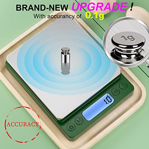 Digital Food Scale for Food Ounces and Grams，YONCON 3000g/0.1gram Accuracy Multifunctional Kitchen Scale for Cooking, Baking | Small Size for Easy Storage | Tare Function - color: Dark Green