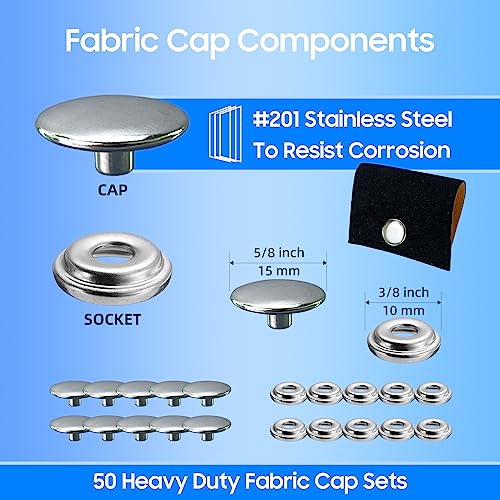 Canvas Snap Kit, Stainless Steel Snaps Marine Grade Snaps for Boat Cover - Snap Kit for Boat Cover 3/8" Socket Metal Snaps Fasteners for Clothing Leather Fabric Canvas150 PCS - style: Silvery1