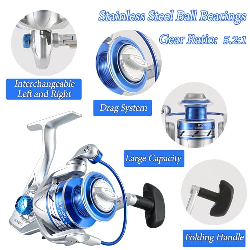 Tripquips Fishing Pole Combo, 6.9ft 2Pcs Telescopic Rods Set, Collapsible Fishing Rods, 2PCS Spinning Reel Set with Carrier Bag Freshwater Fishing Rod and Reel Combos Kits - color: Blue Fishing Combos
