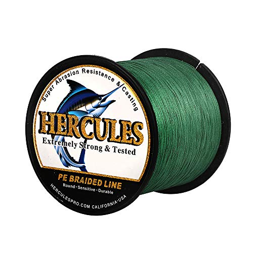 HERCULES Cost-Effective Super Cast 8 Strands Braided Fishing Line 10LB to 300LB Test for Salt-Water,109/328/547/1094 Yards(100M/300M/500M/1000M),Diam.#0.12MM-1.2MM,Hi-Grade Performance,Variety Colors - color: Green, size: 15LB-0.16MM-1640YDS(1500M)-8 STRA