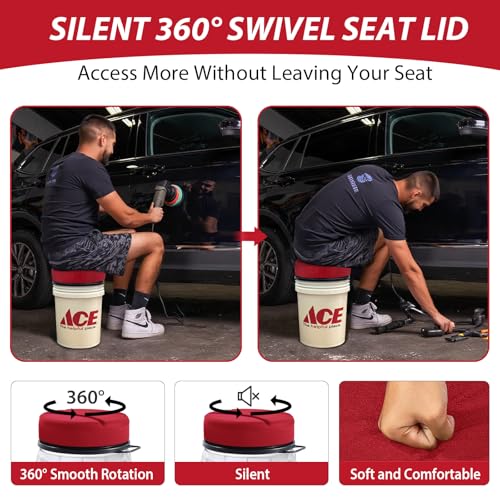5 Gallon Bucket Seat with 3" Thick Seat Foam Cushion, 360°Swivel Bucket Lid Seat, Waterproof & Silent Bucket Seats for Dove Duck Hunting, Ice Fishing, Baseball, Camping - color: Red