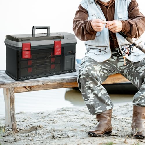 Goplus Large Tackle Box, Portable Fishing Storage w/ 3 Customizable Boxes & Side Storage, Double-layer Top Compartment, Premium Box for Tackle & Tool Organization