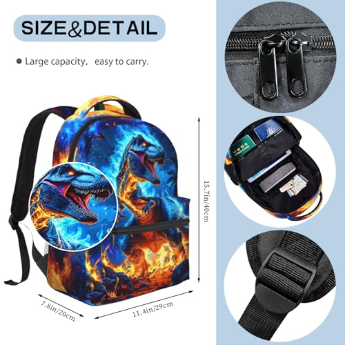 Dinosaur Backpack for Kids Toddler Boy Blue Fire Dino School Bookbag for Elementary Preschool Travel Bag Backpack for Kid Boys 8-12 Back to School Gifts - color: Dinosaur 01