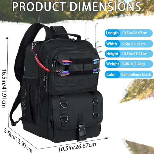 Fishing Backpack with Tackle Boxes,Fishing Sling Tackle Bag with Rod Holder Waterproof Fishing Bag with Fishing Gear, Fishing Gifts for Men Women Gear Combo Kit,Black - color: Black