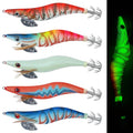 Glow Squid Jig Saltwater Squid Lures, 5/10pcs Luminous Squid Jig Hooks Shrimp Prawn Lures Fluorescent Cuttlefish Sleeve Octopus Jigs Artificial Baits Night Fishing Tackle Size 2.5# 3# 3.5# - size: 2.5#-10pcs