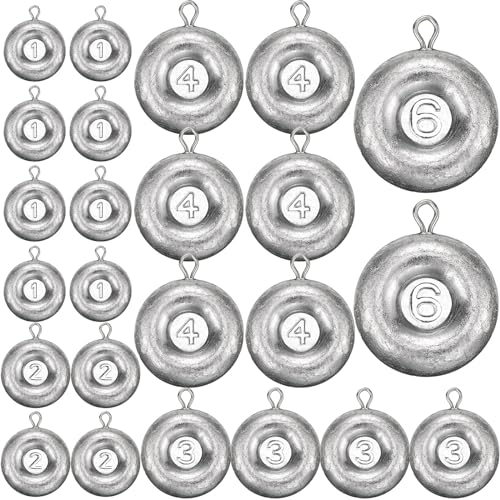 24 Pieces Fishing Disc Sinkers Weights Disc Sinker Fishing Sinkers Weights for Saltwater Catfishing Trolling Surf Tackle - size: 1 oz, 2 oz, 3 oz, 4 oz, 6 oz