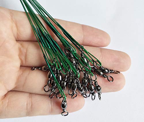 50pcs Fishing Wire Leaders Heavy Duty Nylon-Coated Fishing Line Wire Leaders with Swivels and Snaps 6inch Black/Green/Silver - color: 50pcs green, size: 10 inch