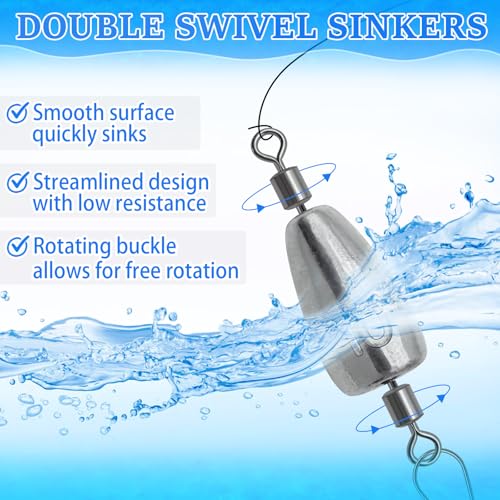 15Pcs Fishing Weights Sinkers Inline Trolling Fishing Weights with Inner Swivels Bullet Sinkers Fishing Weights for Saltwater Freshwater Fishing - size: 1/8oz