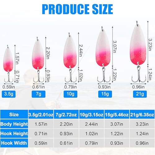Spoon Fishing Lures, Hard Metal Fishing Spoon Lures with Treble Hooks Casting Spinner Baits for Bass Trout Pike Saltwater Freshwater - size: 1/2oz-5pcs