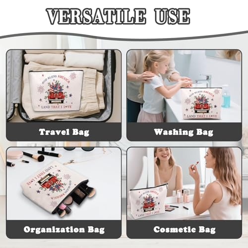 Patriotic Makeup Bag, American Gifts For Women, American 250th Anniversary Makeup Pouch, Travel Toiletry Bag With Zipper, Red Truck Bag For Women, Travel Toiletry Bag - color: God America