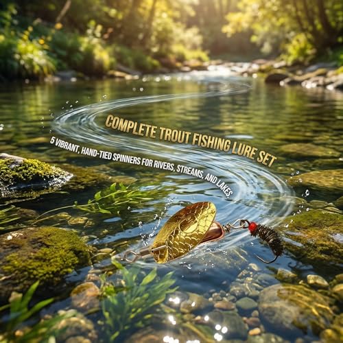 5Pcs Trout Spinners Barbless Fishing Lures with Single Hook Spinner Hooks for River Salmon Stream Fishing Durable Bass and Pike Lures for Freshwater Lake Angling