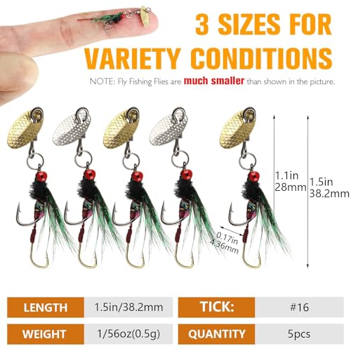 Dovesun Fly Fishing Lures Fly Fishing Flies Wet Fishing Flies Fishing Lures Fishing Spinner for Bass Sunfish Pike Trout 5PCS/10PCS - color: Tandem-5pcs, size: Hook Size 16#