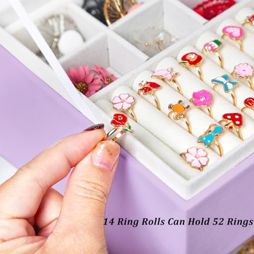 QBestry Earrings Jewelry Box for Girls, 5 Layers Jewelry Organizer with Earring Holder Organizer for Girls Earring Organizer Jewelry Boxes for Women Earrings and Necklaces Jewelry Box Organizer Violet - color: Purple, size: Large