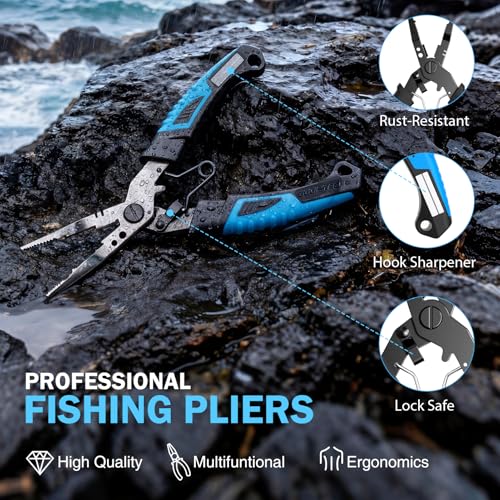 PLUSINNO Fishing Gear, Fishing Backpack with Fishing Rod, Tackle Box, Waterproof Tackle Backpack with Rod Holders,Lures, Tools, Pliers & Accessories, Fish Gifts for Men - color: Fishing Backpack with Fishing Rod and reel combo fishing gear