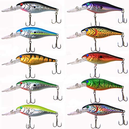 Fishing Lures Hard Bait Minnow Swimbait Crankbait Jerkbait Lure with Treble Hooks 3D Eyes Freshwater Saltwater Fishing Lures for Bass Trout Walleye Pike Catfish - color: B-10pcs-3.9in/0.35oz