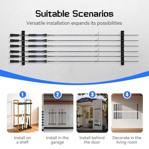 Fishing Wood Grain Rod Holder for Garage Fishing Pole Rack Vertical Wall-Mounted Stores 6 Rods or Combos Fits Most Rod Diameters Vertical 1 Pair - color: Wood Grain Vertical 1 pair