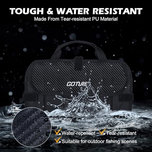 Goture Fishing Jig Bag,20 Mesh Pockets Portable Water-Resistant 600D PU Fishinig Lure Bag Saltwater Freshwater Suitable For Max 5.7" Length Vertical Jig Slow Pitch Jigging Bait Storage (12.99"x7.09") - color: A:12.99”x7.09”